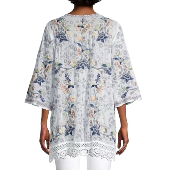 Johnny Was Azalia Floral Embroidered Tunic Top | Size M | NWT Boho Lace Trim - Picture 4 of 13